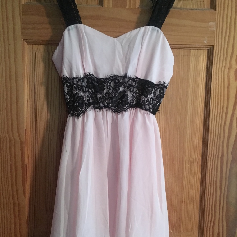 Light pink & black lace minidress